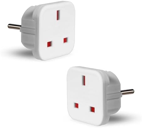 PrimeTechCo I EU Travel Adapter, UK to European Plug Adapter - Europe Converter Type C, E, F for Spain, France, Italy, Greece, Poland, Turkey, Euro,and More. Travel Plugs and Adaptors (Pack Of 2)