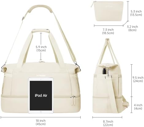 ETRONIK Gym Bag Womens, Sports Travel Duffel Bag with USB Charging Port, Weekend Overnight Bag for Women with Wet Pocket and Shoes Compartment, Hospital Bag, Beige - Image 4