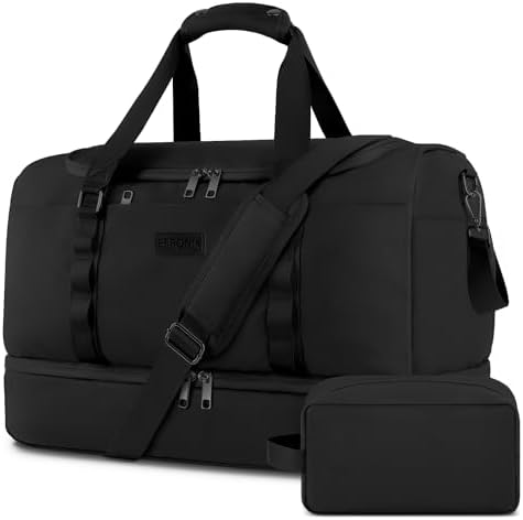 ETRONIK Travel Bag for Men Women, Duffle Bag & Gym Bag with Shoe Compartment, Weekender Overnight Bag with Toiletry Bag, Carry on Bags for Airplane for Travel, Trip, Gym, Yoga, Black