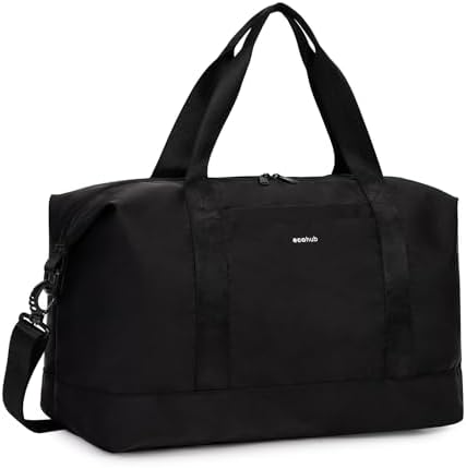 ECOHUB Easyjet 30L Cabin Bag 45x36x20 Underseat Travel Flight Bag Foldable Carry On Bag with Removable Wet Pocket Waterproof Overnight Holdall Bag Weekend Luggage Bag Hospital Bag for Women (Black)