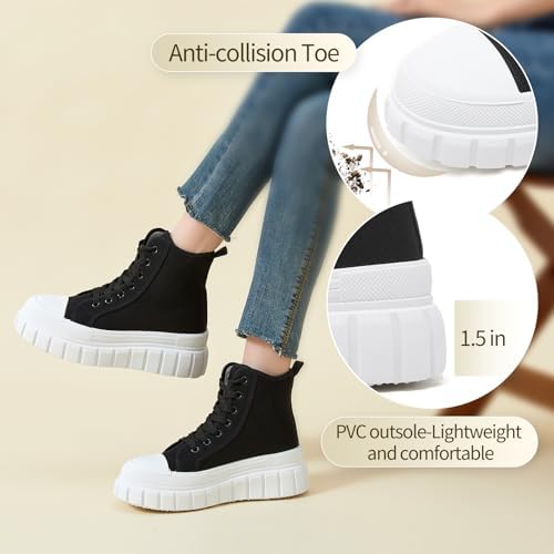 BENPAO Womens High Top Platform Sneakers White Platform Shoes for Women Black Canvas Fashion Sneakers Casual Tennis Shoes for Women - Image 3