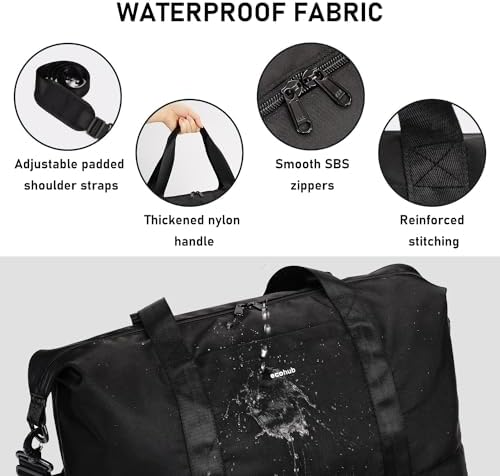 ECOHUB Easyjet 30L Cabin Bag 45x36x20 Underseat Travel Flight Bag Foldable Carry On Bag with Removable Wet Pocket Waterproof Overnight Holdall Bag Weekend Luggage Bag Hospital Bag for Women (Black) - Image 7