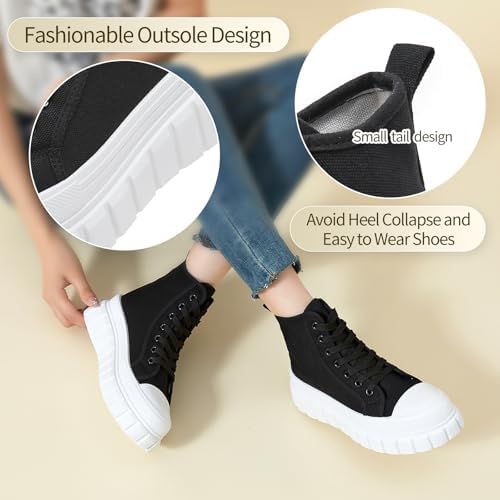 BENPAO Womens High Top Platform Sneakers White Platform Shoes for Women Black Canvas Fashion Sneakers Casual Tennis Shoes for Women - Image 4