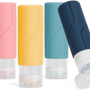Alyvisun 4 Pack Silicone Travel Bottles for Toiletries, [Refillable & Leak-proof] Travel Containers, 100ml Small Size Squeezy Bottles for Shampoo, Lotion, Cosmetic