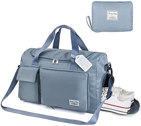 Travel Duffel Bag, Foldable Gym Bag Overnight Weekend Bags for Women, Lightweight Hospital Bag with Wet and Dry Separation Bag, Large Holdall Bag Cabin Bag for Sports and Travel - Blue - Image 9