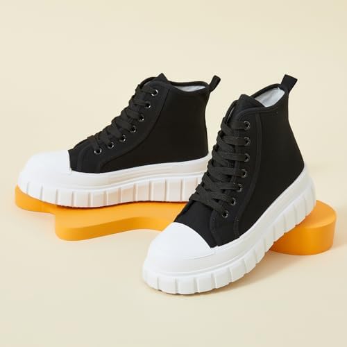 BENPAO Womens High Top Platform Sneakers White Platform Shoes for Women Black Canvas Fashion Sneakers Casual Tennis Shoes for Women - Image 9