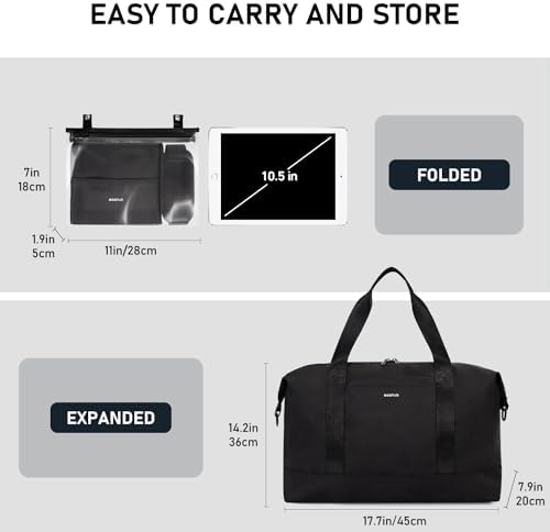 ECOHUB Easyjet 30L Cabin Bag 45x36x20 Underseat Travel Flight Bag Foldable Carry On Bag with Removable Wet Pocket Waterproof Overnight Holdall Bag Weekend Luggage Bag Hospital Bag for Women (Black) - Image 5