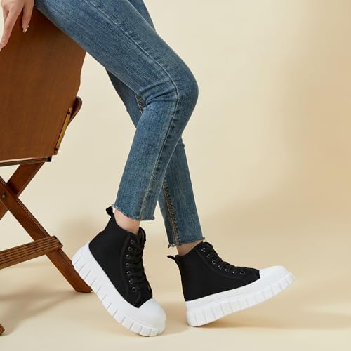 BENPAO Womens High Top Platform Sneakers White Platform Shoes for Women Black Canvas Fashion Sneakers Casual Tennis Shoes for Women - Image 7