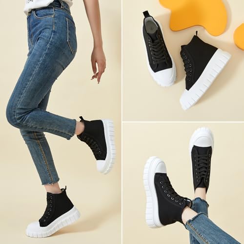 BENPAO Womens High Top Platform Sneakers White Platform Shoes for Women Black Canvas Fashion Sneakers Casual Tennis Shoes for Women - Image 5