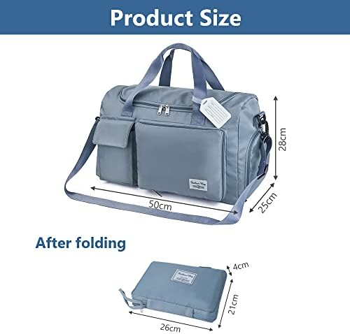 Travel Duffel Bag, Foldable Gym Bag Overnight Weekend Bags for Women, Lightweight Hospital Bag with Wet and Dry Separation Bag, Large Holdall Bag Cabin Bag for Sports and Travel - Blue - Image 3