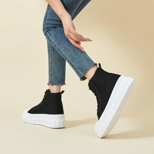 BENPAO Womens High Top Platform Sneakers White Platform Shoes for Women Black Canvas Fashion Sneakers Casual Tennis Shoes for Women - Image 8