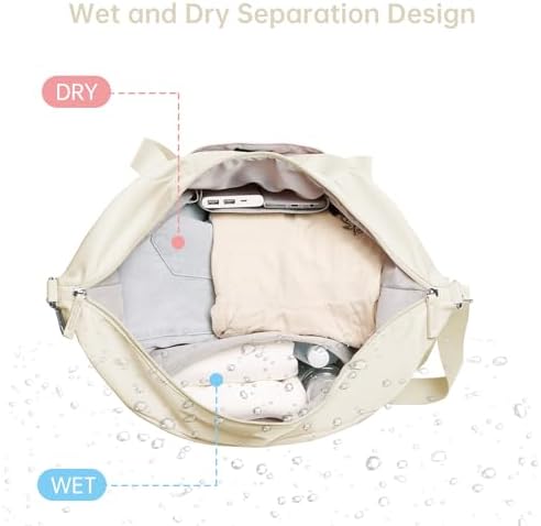 ETRONIK Gym Bag Womens, Sports Travel Duffel Bag with USB Charging Port, Weekend Overnight Bag for Women with Wet Pocket and Shoes Compartment, Hospital Bag, Beige - Image 3