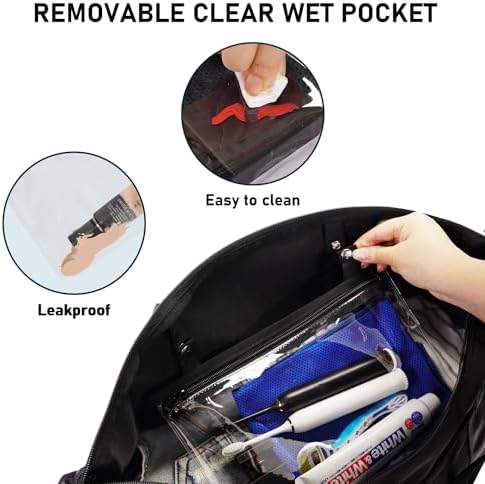 ECOHUB Easyjet 30L Cabin Bag 45x36x20 Underseat Travel Flight Bag Foldable Carry On Bag with Removable Wet Pocket Waterproof Overnight Holdall Bag Weekend Luggage Bag Hospital Bag for Women (Black) - Image 4