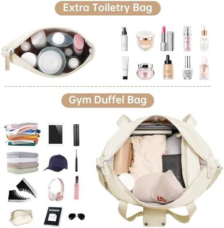 ETRONIK Gym Bag Womens, Sports Travel Duffel Bag with USB Charging Port, Weekend Overnight Bag for Women with Wet Pocket and Shoes Compartment, Hospital Bag, Beige - Image 7