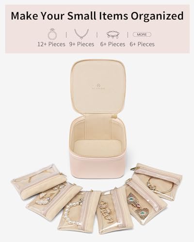 Vlando Small Jewellery Box Organiser Travel Jewelry Storage with 6 Velvet Jewellery Zipper Pockets,Premium Petal Hardware Jewellery Case - Image 4