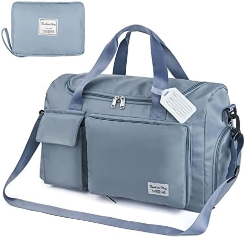 Travel Duffel Bag, Foldable Gym Bag Overnight Weekend Bags for Women, Lightweight Hospital Bag with Wet and Dry Separation Bag, Large Holdall Bag Cabin Bag for Sports and Travel - Blue