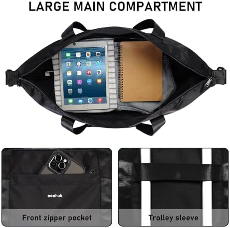 ECOHUB Easyjet 30L Cabin Bag 45x36x20 Underseat Travel Flight Bag Foldable Carry On Bag with Removable Wet Pocket Waterproof Overnight Holdall Bag Weekend Luggage Bag Hospital Bag for Women (Black) - Image 3