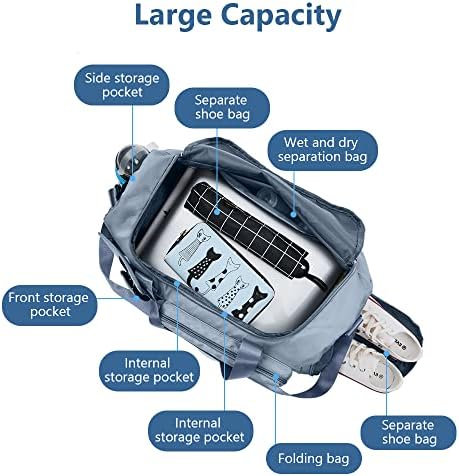 Travel Duffel Bag, Foldable Gym Bag Overnight Weekend Bags for Women, Lightweight Hospital Bag with Wet and Dry Separation Bag, Large Holdall Bag Cabin Bag for Sports and Travel - Blue - Image 4