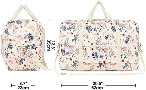 for Airlines Large Cabin Bag Foldable Travel Duffel Bag Holdall Tote Carry on Luggage Overnight for Women and Men 40L (Beige Flamingo) - Image 5