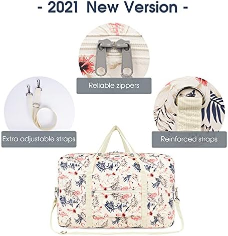 for Airlines Large Cabin Bag Foldable Travel Duffel Bag Holdall Tote Carry on Luggage Overnight for Women and Men 40L (Beige Flamingo) - Image 3