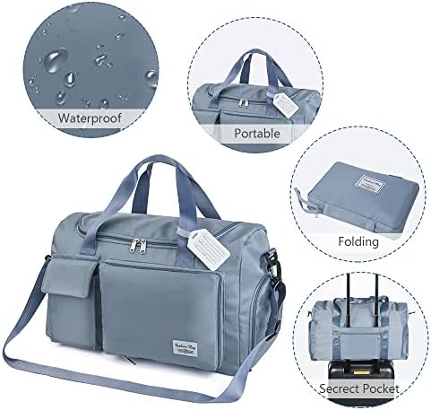 Travel Duffel Bag, Foldable Gym Bag Overnight Weekend Bags for Women, Lightweight Hospital Bag with Wet and Dry Separation Bag, Large Holdall Bag Cabin Bag for Sports and Travel - Blue - Image 6