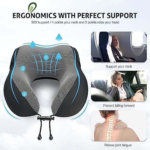 Jiancrate Travel Pillow for Neck Memory Foam, Hooded Travel Neck Pillow for Adults, Comfortable Neck Pillow for Travel with Hoodie, Flight Pillow, Airplane Pillow, Travel Cushion for Plane Car Train - Image 4