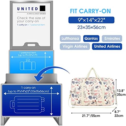 for Airlines Large Cabin Bag Foldable Travel Duffel Bag Holdall Tote Carry on Luggage Overnight for Women and Men 40L (Beige Flamingo) - Image 2