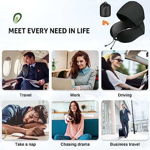 Jiancrate Travel Pillow for Neck Memory Foam, Hooded Travel Neck Pillow for Adults, Comfortable Neck Pillow for Travel with Hoodie, Flight Pillow, Airplane Pillow, Travel Cushion for Plane Car Train - Image 9