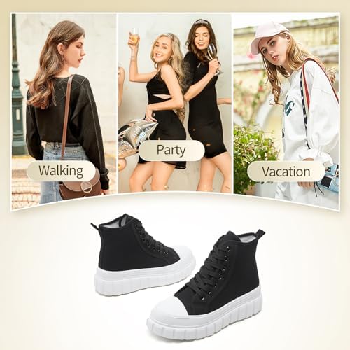 BENPAO Womens High Top Platform Sneakers White Platform Shoes for Women Black Canvas Fashion Sneakers Casual Tennis Shoes for Women - Image 6